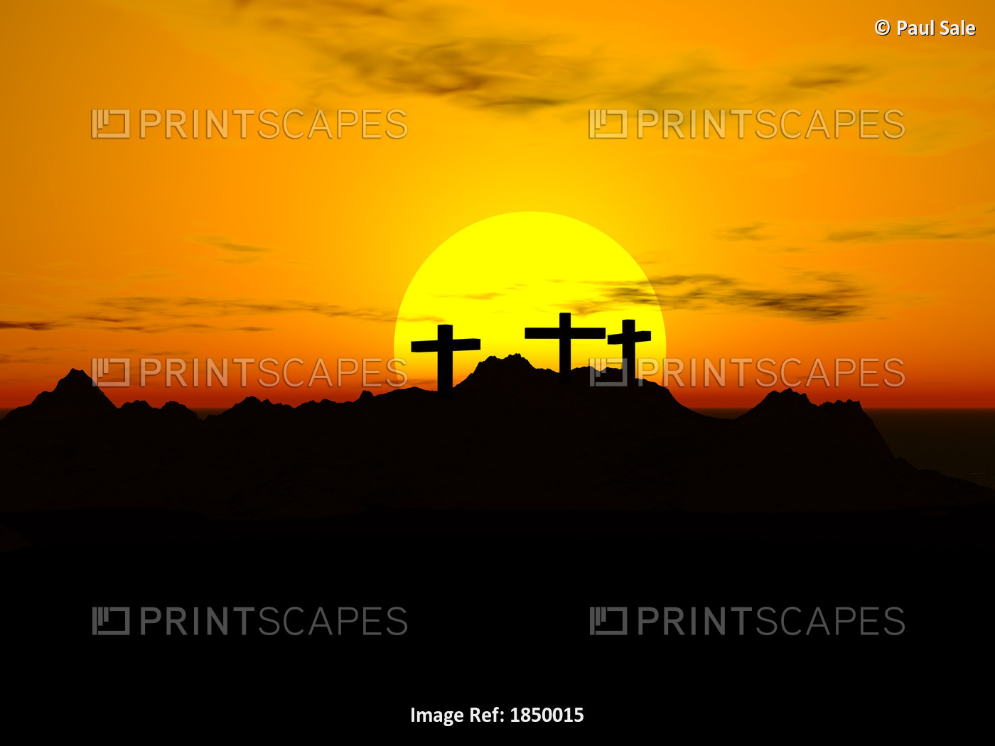 Crucifixion; Three Crosses In The Sunset
