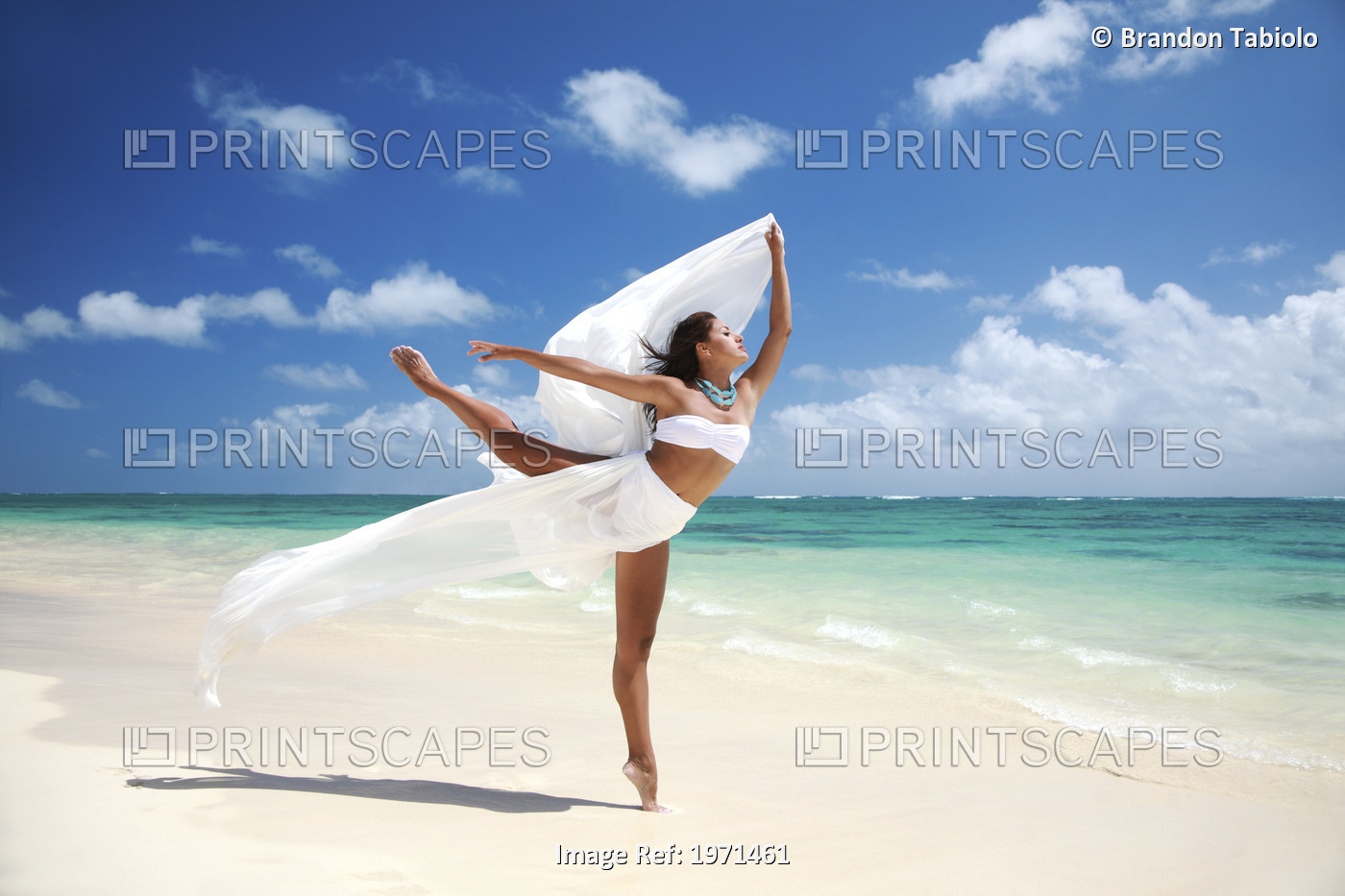 Hawaii, Oahu, Lanikai Beach, Beautiful Female Ballet Dancer On Beach With White ...