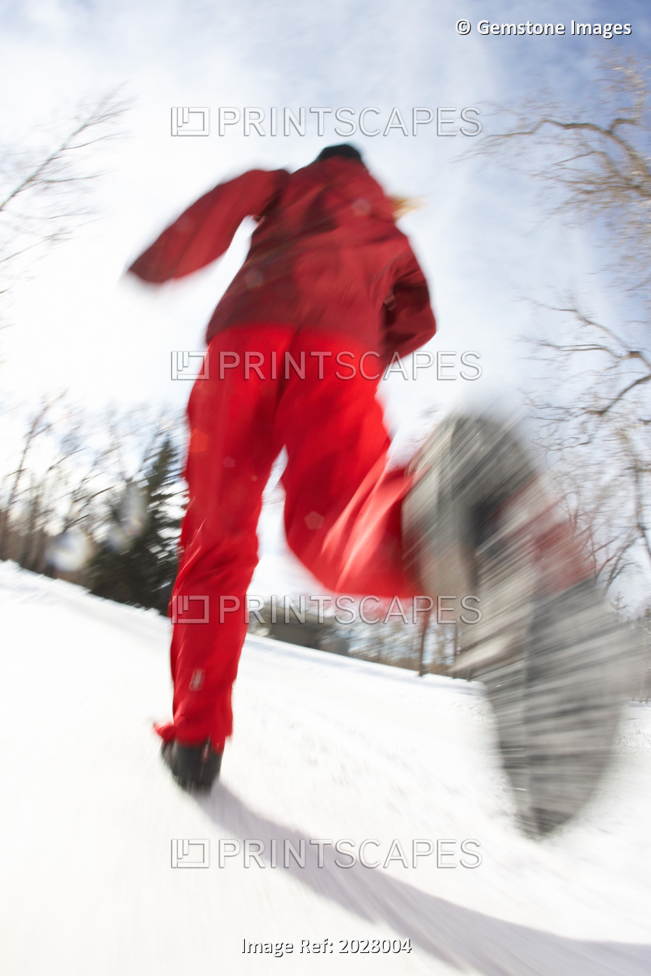 Low Angle View Of A Young Woman Jogging In Winter, Prince's Island Park, ...