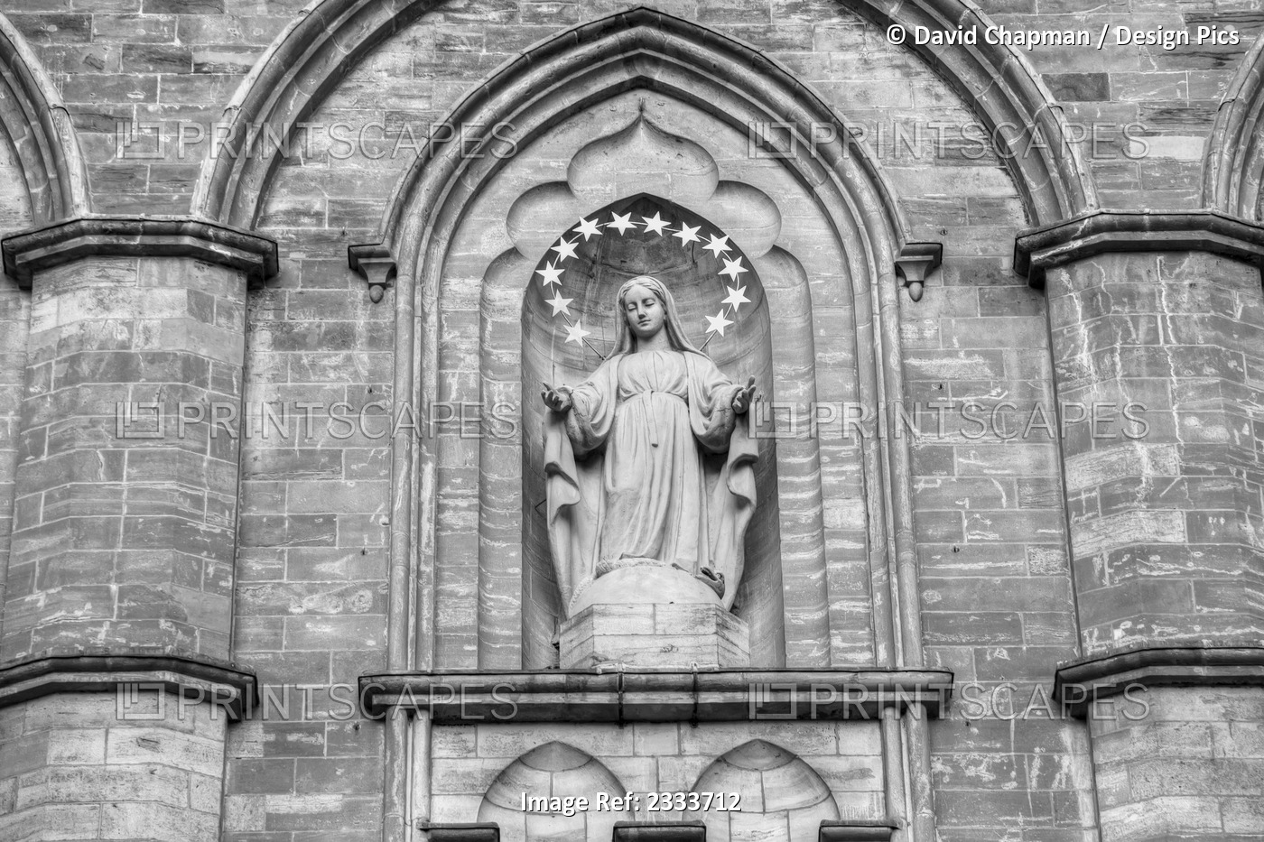 Statue on facade of Notre Dame church
