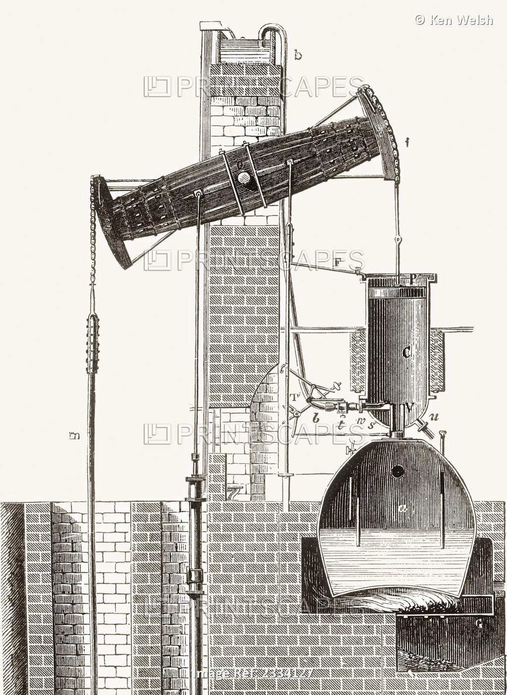 Thomas Newcomen's Atmospheric Steam Engine C. 1710. From Nuestro Siglo, ...