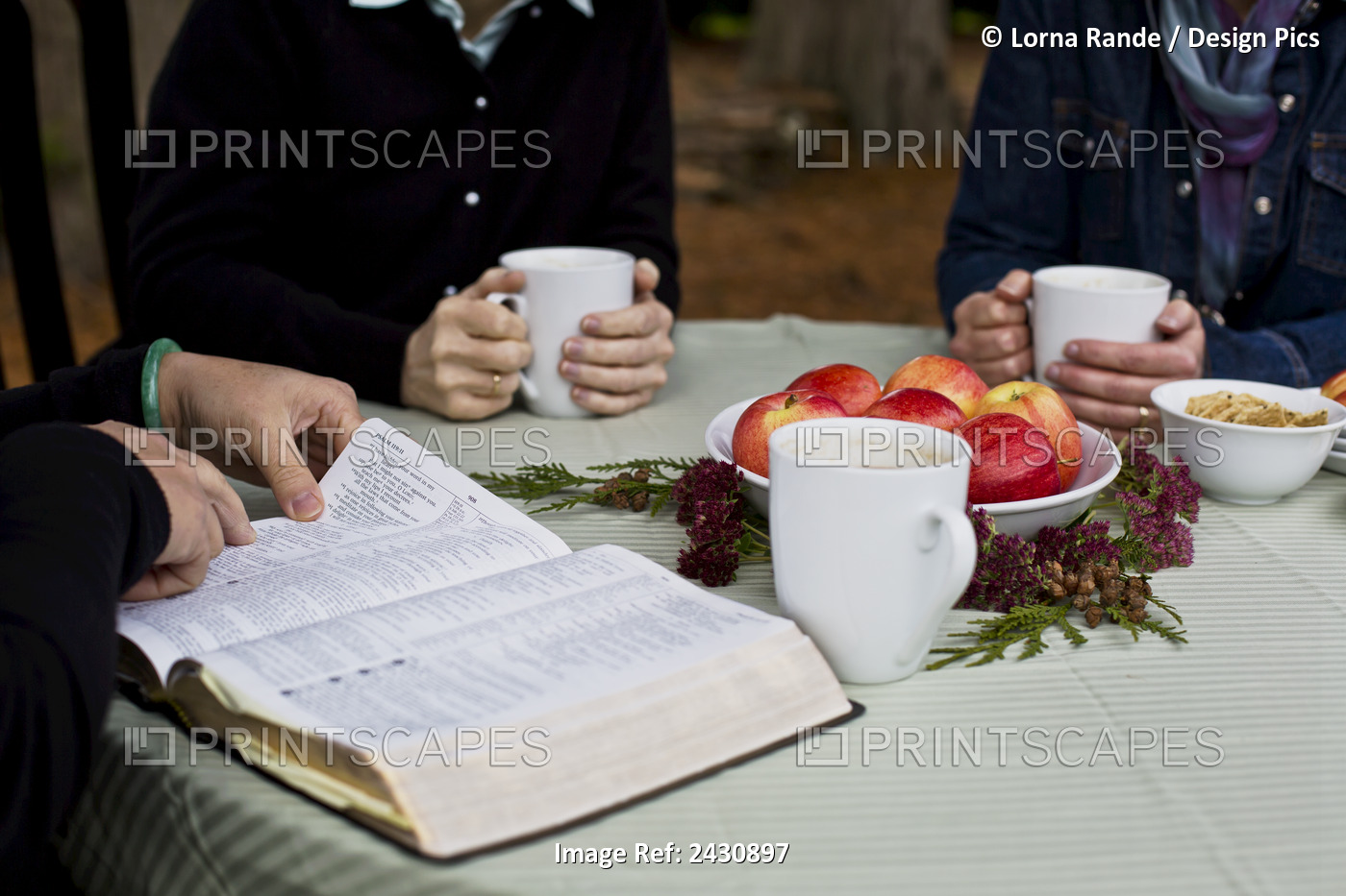 Sharing A Cup Of Coffee And Reading The Bible; Abbotsford, British Columbia, ...