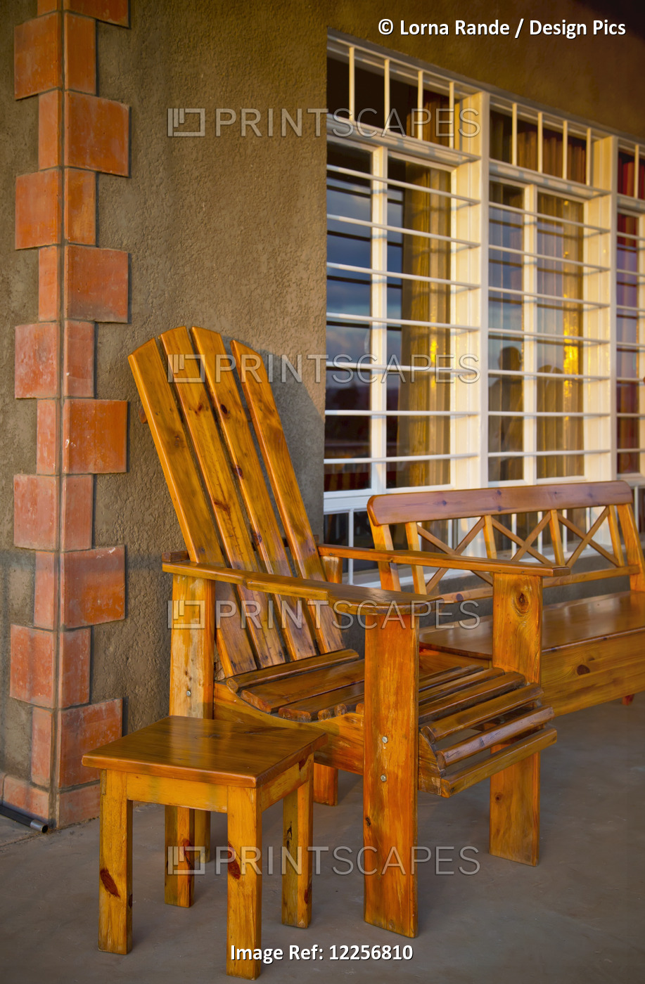 Wooden Bench, Chair And Table On Porch; Rwanda