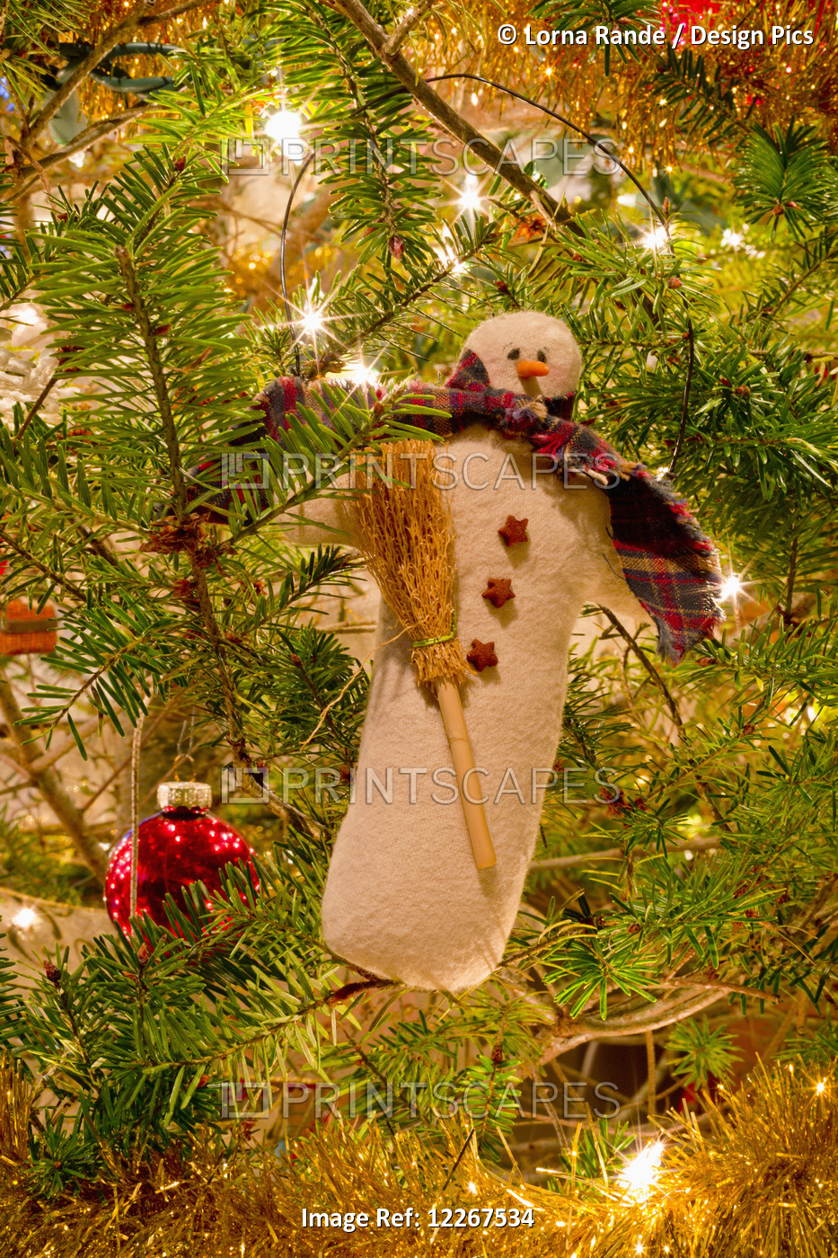 Snowman Decoration On A Christmas Tree; Chilliwack, British Columbia, Canada