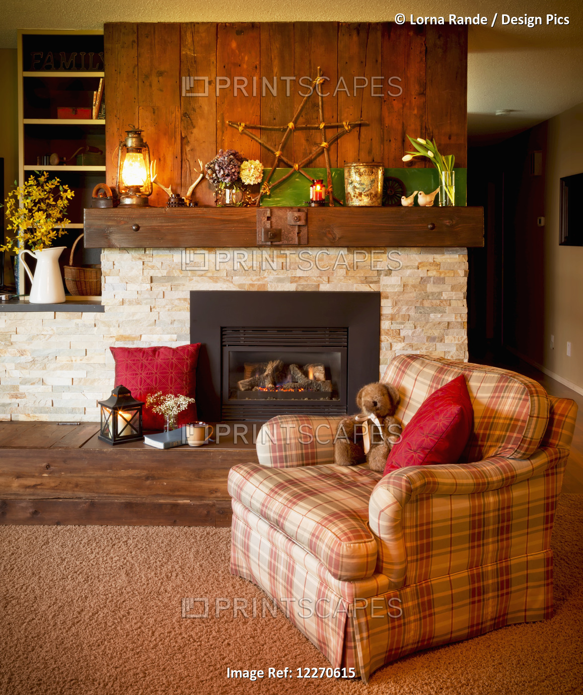 A Living Room Chair In Front Of The Fireplace; Yarrow, British Columbia, Canada