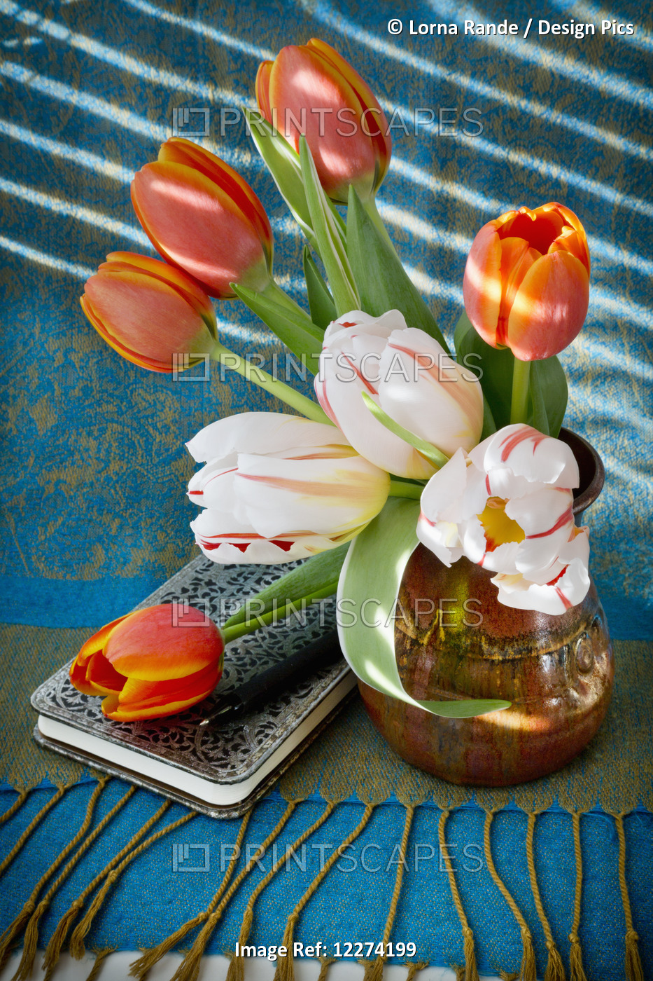Tulips In A Vase With A Notebook On A Tablecloth With Tassels; Chilliwack, ...