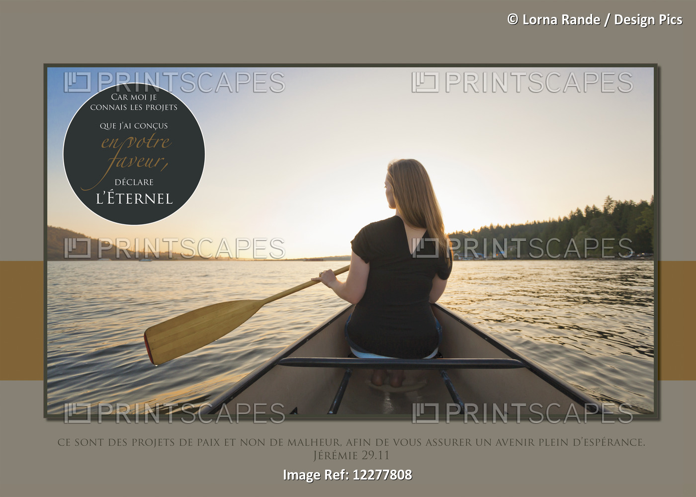 A Young Woman Rowing In A Boat At Sunset With French Scripture; Vancouver, ...