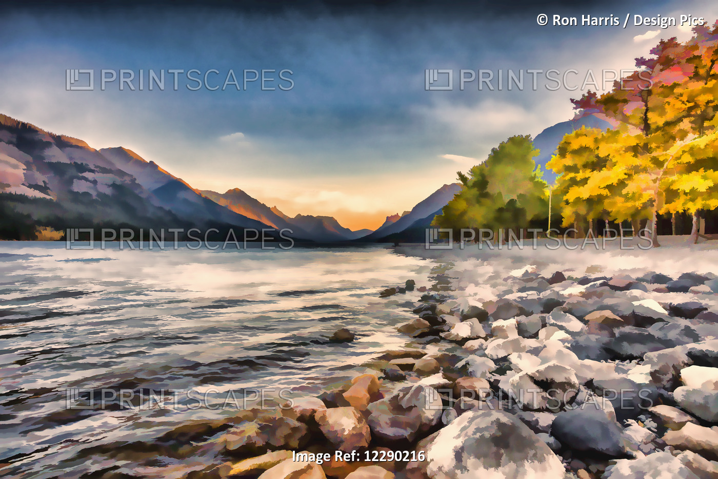 Waterton Lake In Autumn Colours At Sunset Against The Mountains, Waterton Lakes ...