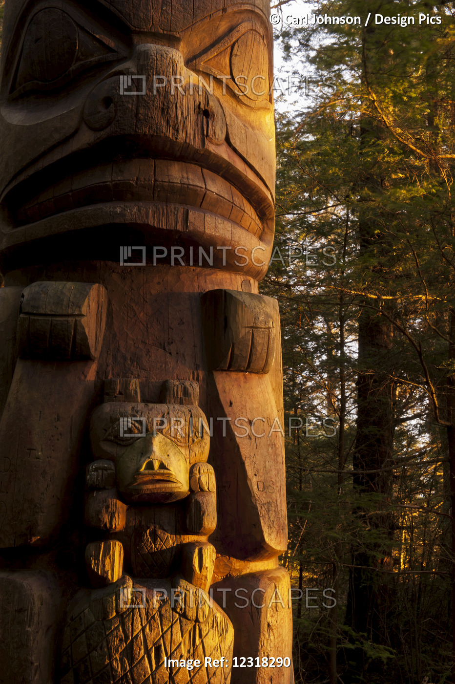 A Totem Catches Some Evening Light At The Sitka National Historic Park; Sitka, ...