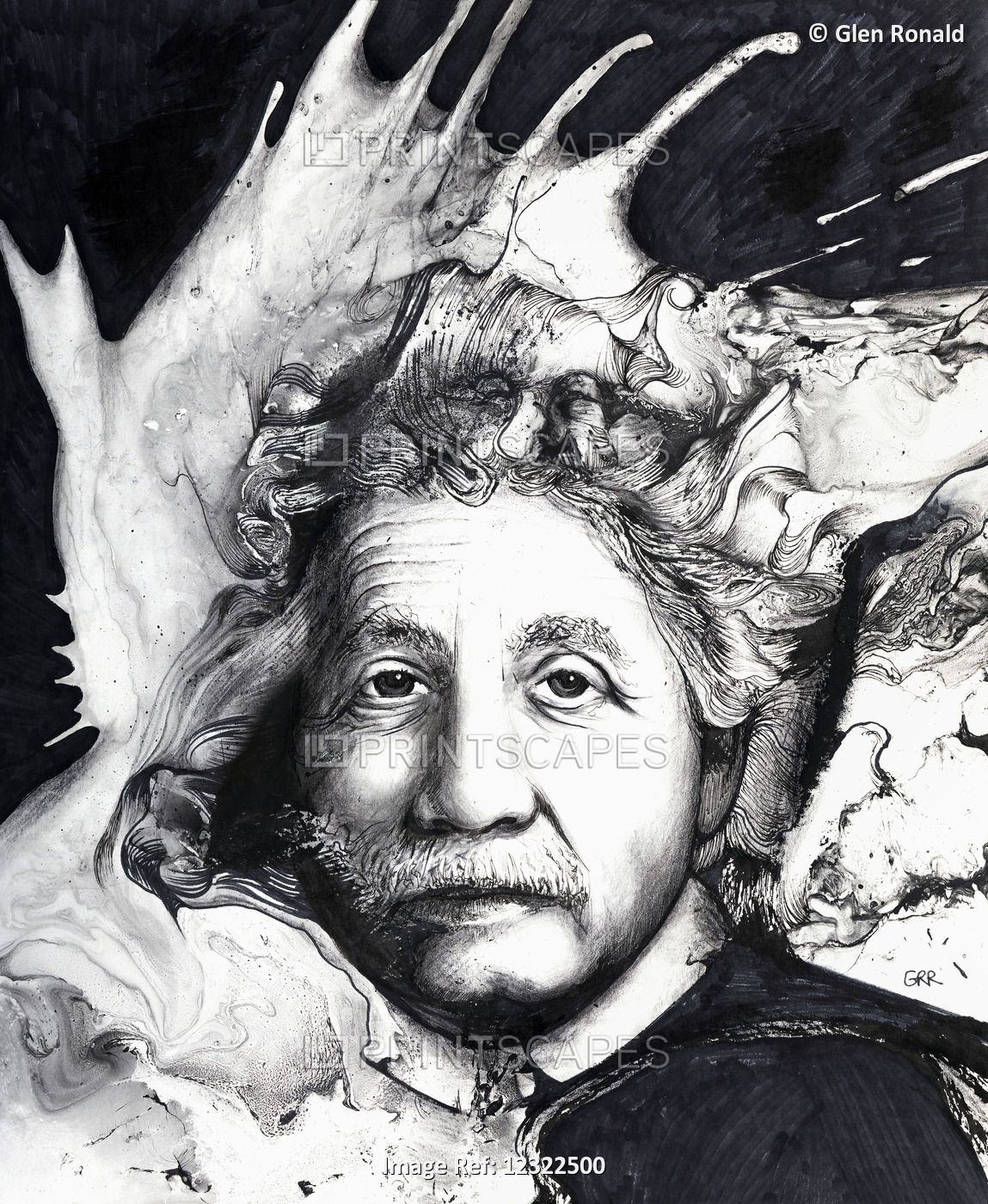 Portrait of Albert Einstein, Black and White Artwork