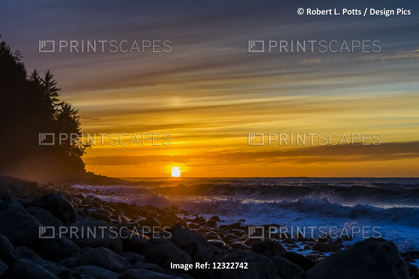 The Sun Sets Over The Ocean On The Oregon Coast; Seaside, Oregon, United States ...