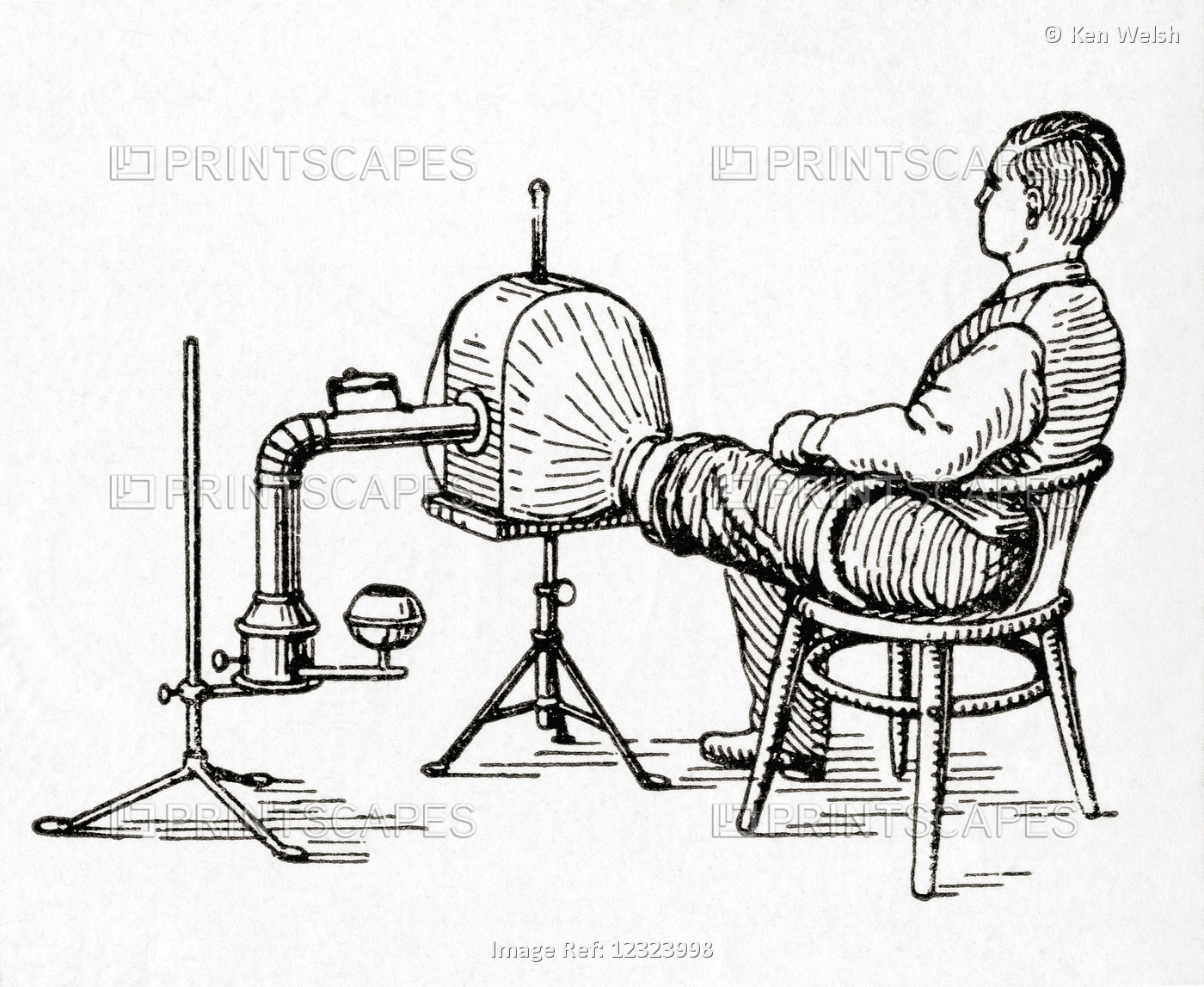 A 19th Century Hot Air Apparatus Used For Heating Limbs.  From Meyers Lexicon, ...