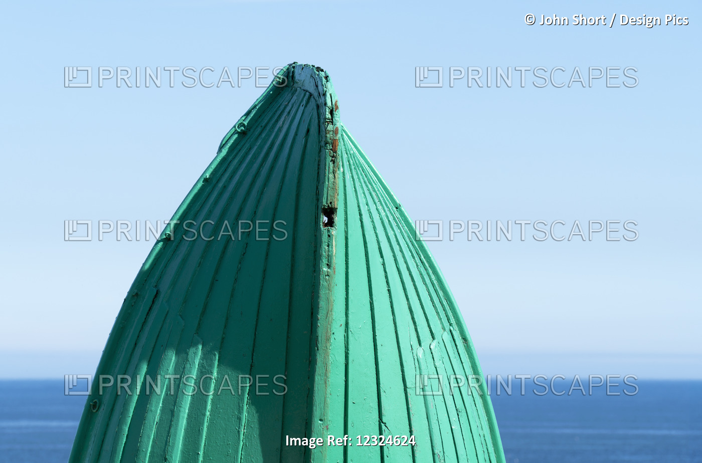 Close-Up Of  The Bottom Of The Bow Of A Wooden Boat Painted Green And The ...