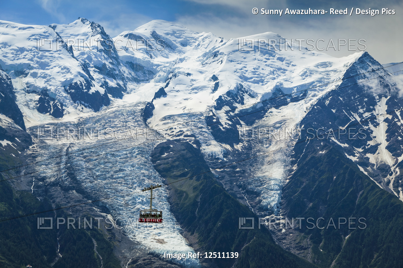 Close view of Mont Blanc and Brevent cable car