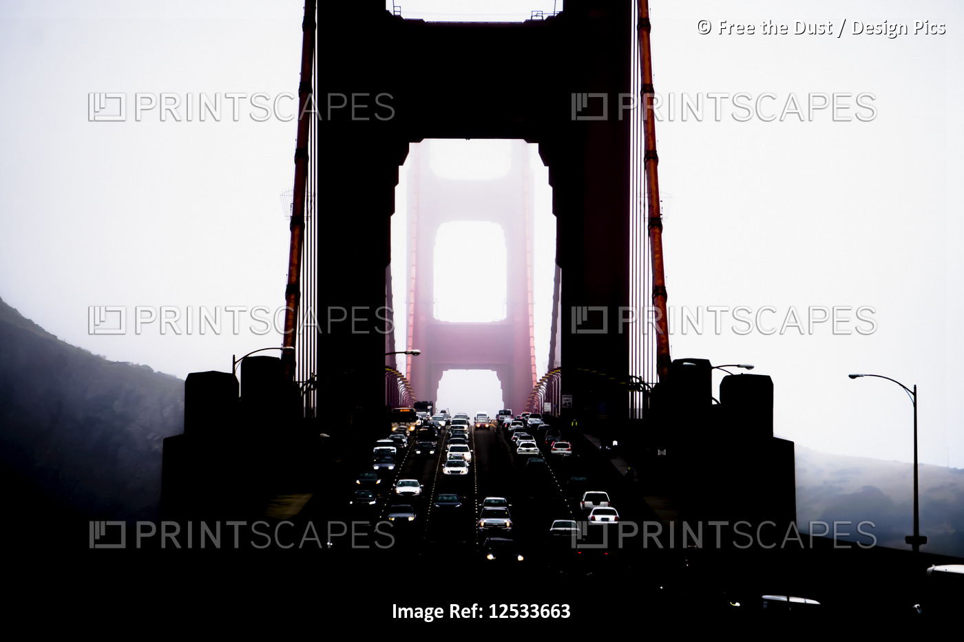 Golden Gate Bridge on a cloudy day; San Francisco, California, United States of ...