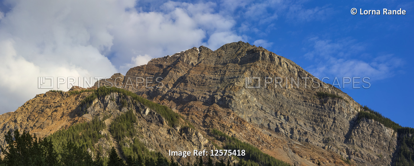 A rugged, rocky peak of the Canadian Rocky Mountains; Field, British Columbia, ...