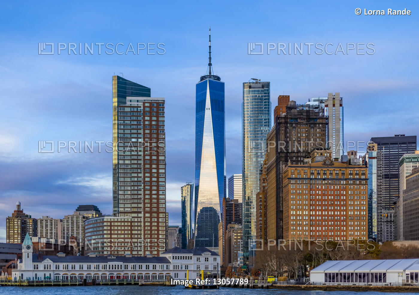 Manhattan, downtown New York City, with a view of One World Trade Center; New ...