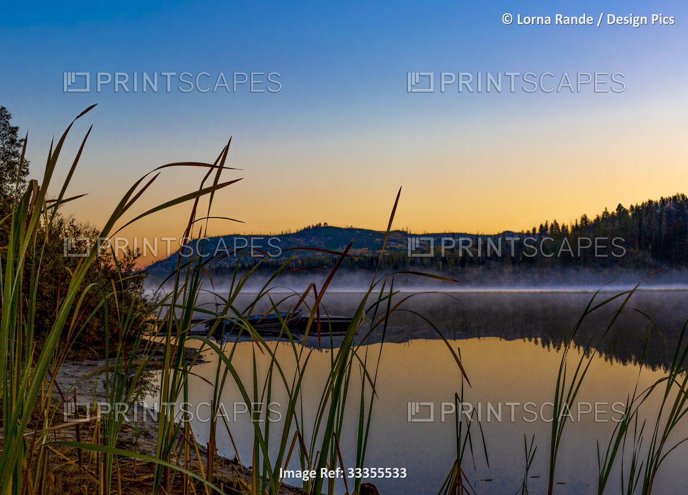 Tranquil beauty of Chute Lake at sunrise; Naramata, British Columbia, Canada