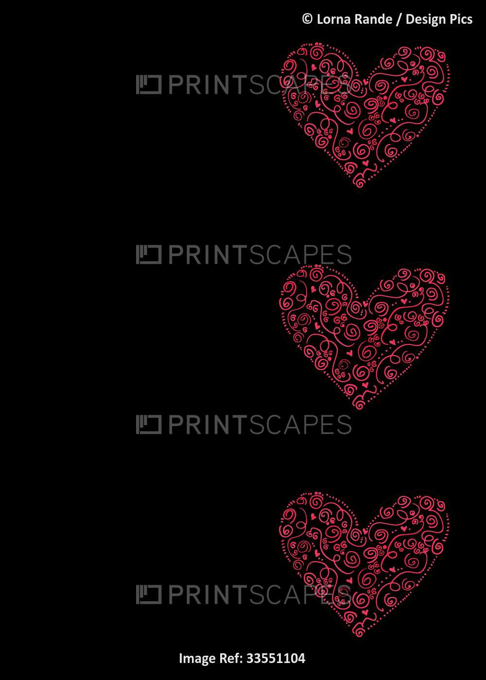 Artistically designed and hand-drawn hearts on a black background; Studio Shot