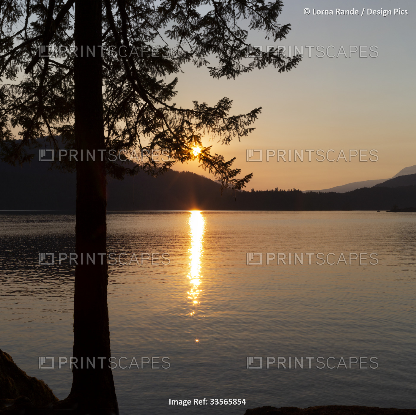 Sunset over Ruby Lake along the Sunshine Coast; British Columbia, Canada