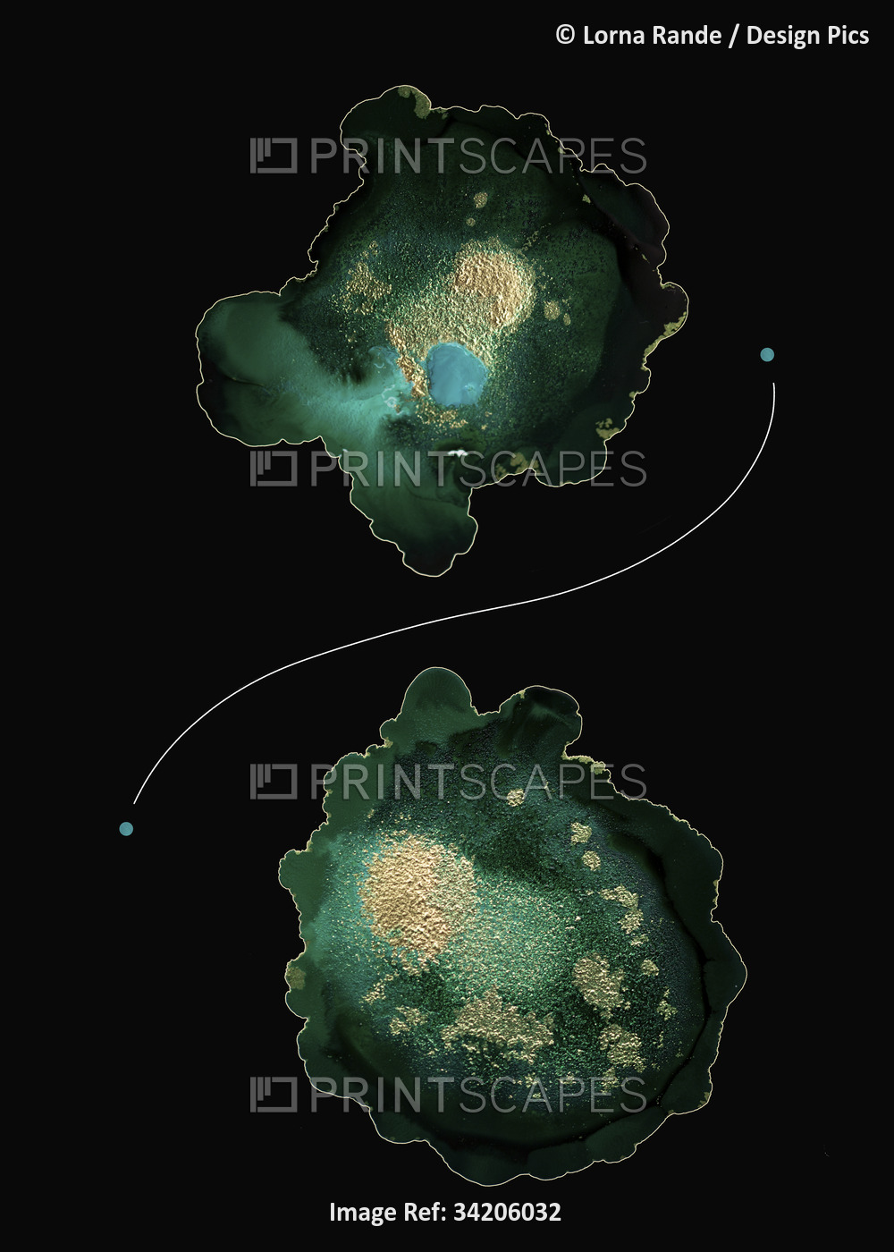 Two ink blot creations in green, blue and black; Artwork