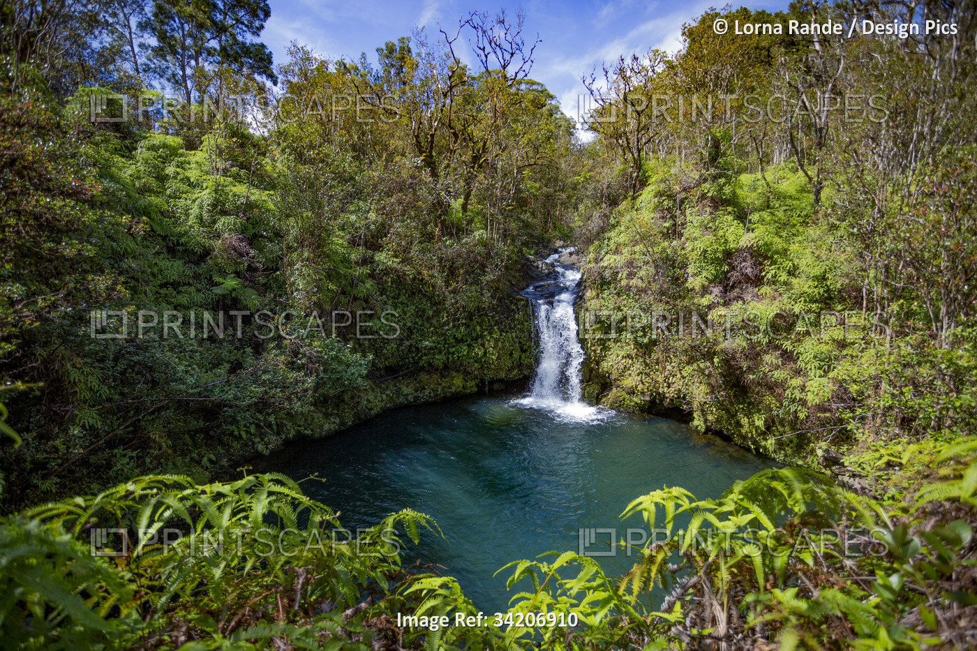 Lush vegetation and cascading waterfall with turquoise pool along the Road to ...