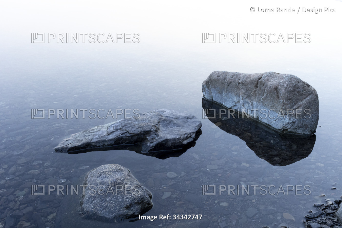 Rocks in the still shallow water; Cultus Lake, British Columbia, Canada